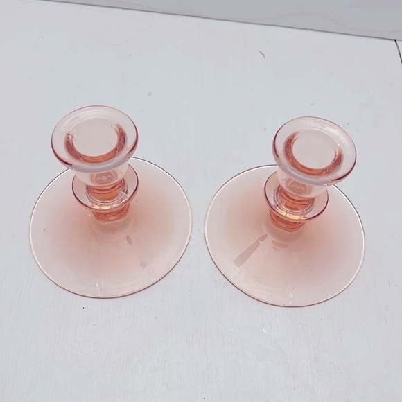 Pink Elegant Depression Glass Candlesticks Pair 4 inches - Picture 4 of 8